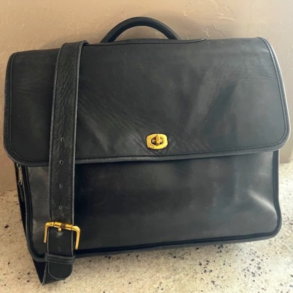 Black Leather Vintage COACH Satchel Briefcase w/Strap
